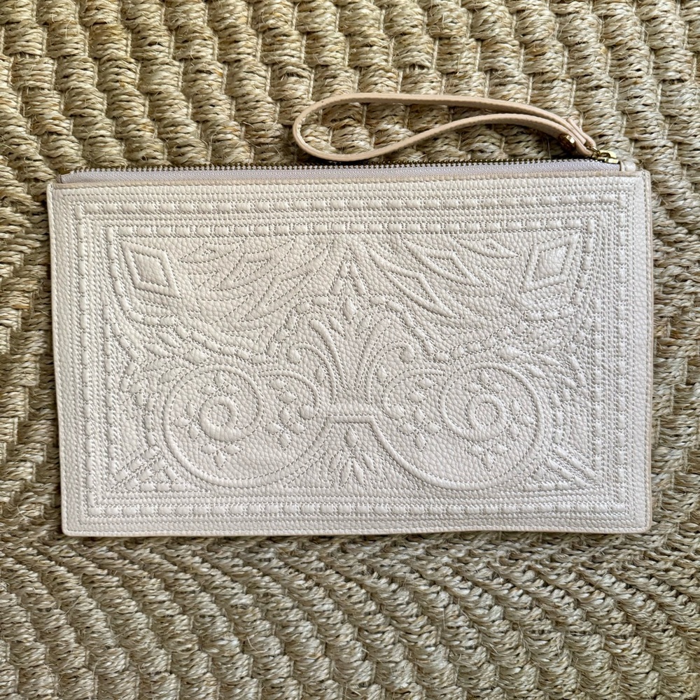 BCBG Elegant Cream Embroidered Clutch Bag